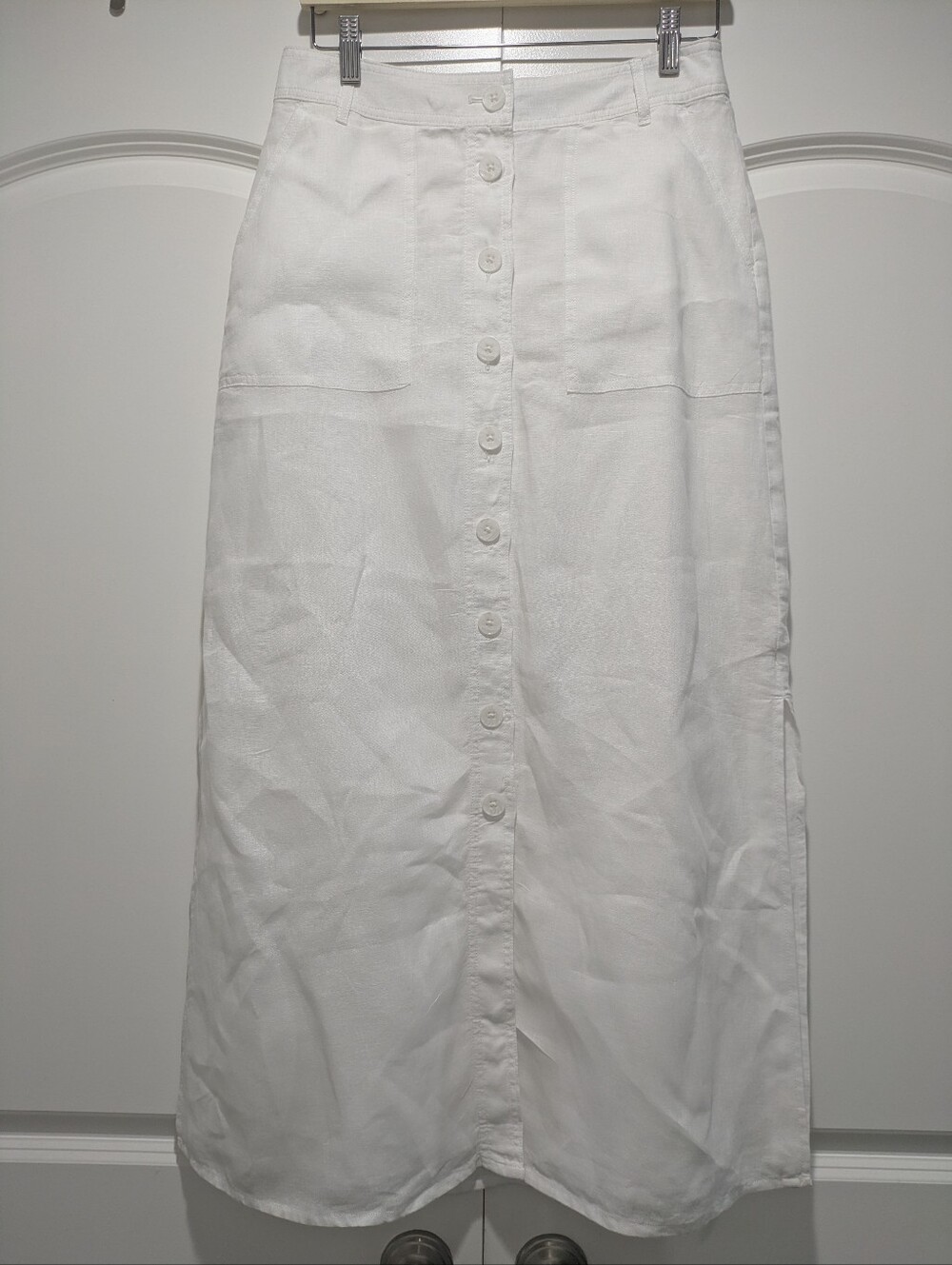 NWT Talbots White Linen Button Front Midi Skirt Size 4 Classic Summer - Picture 4 of 16
